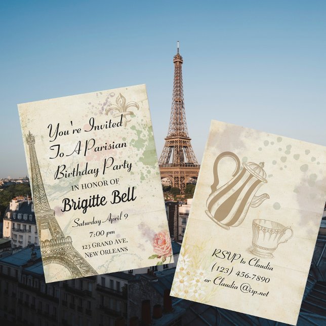 Invitation Fête d'anniversaire vintage à Paris (Créateur téléchargé)