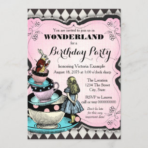 Invitation Fête d'anniversaire Vintage Alice au pays des merv
