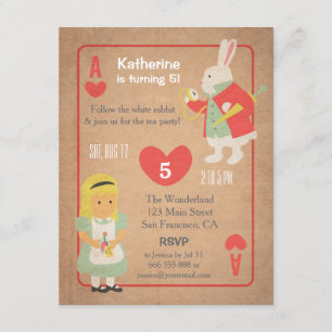 Invitation Fête d'anniversaire vintage Alice au pays des merv