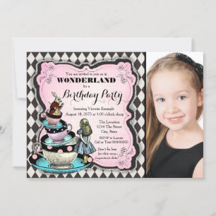 Invitation Fête d'anniversaire vintage Alice au pays des merv