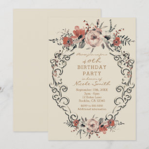 Invitation Fête d'anniversaire vintage beige botanique
