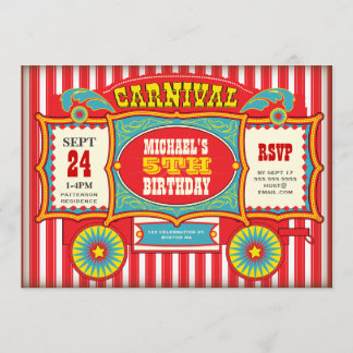 Invitation Fête d'anniversaire vintage de chariot de carnaval