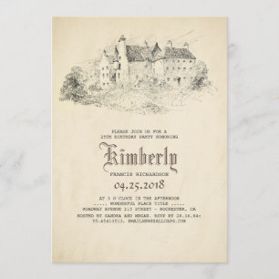 Invitation Fête d'anniversaire vintage de vieux château de