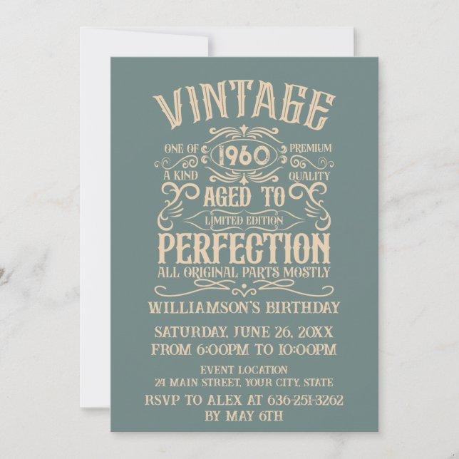 Invitation Fête d'anniversaire vintage personnalisée (Devant)