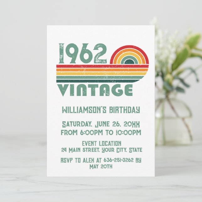 Invitation Fête d'anniversaire vintage personnalisée (Debout devant)