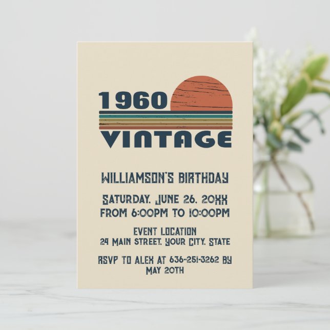 Invitation Fête d'anniversaire vintage personnalisée (Debout devant)