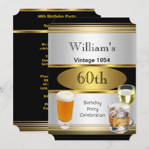 Invitation Fête d'anniversaire vintage pour hommes 60 ans Biè