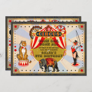 Invitation Fête d'anniversaire vintage Retro Circus