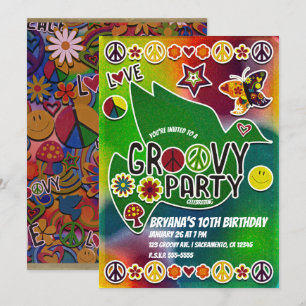 Invitation Fête d'anniversaire vintage rétro groovy des année