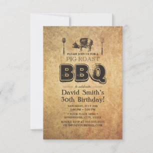 Invitation Fête d'anniversaire vintage rouille Grunge Pig Roa