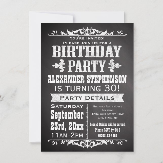 Invitation Fête d'anniversaire Vintage sur mesure (Devant)