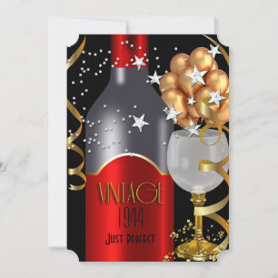 Invitation Fête d'anniversaire vintage vin rouge noir or arge