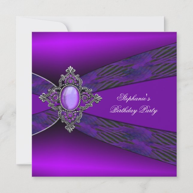 Invitation Fête d'anniversaire Violet Argent Bijou (Devant)