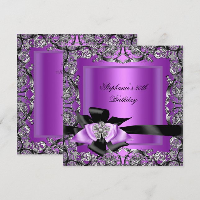 Invitation Fête d'anniversaire Violet Argent Noir Arc (Devant / Derrière)