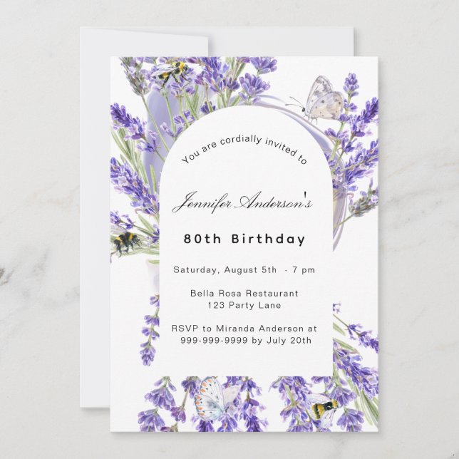 Invitation Fête d'anniversaire violet blanc de fleurs de lava (Devant)