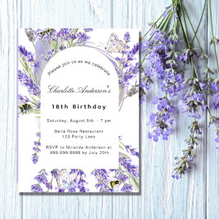 Invitation Fête d'anniversaire violet blanc de fleurs de lava