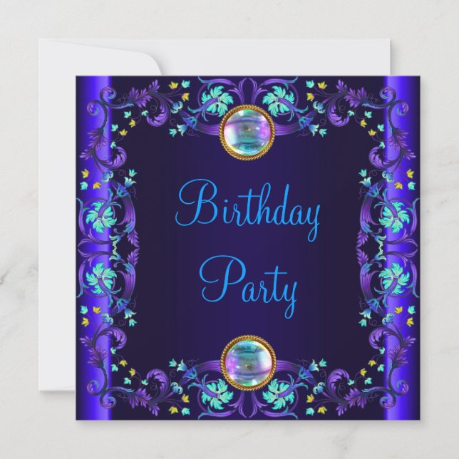 Invitation Fête d'anniversaire violet bleu royal (Devant)