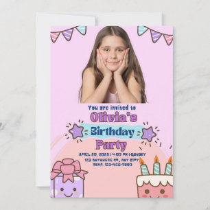 Invitation Fête d'anniversaire violet et rose