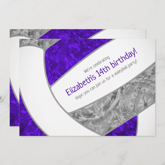 Invitation fête d'anniversaire violet gris girly (Devant / Derrière)
