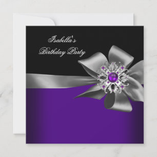 Invitation Fête d'anniversaire Violet Noir Violet Jewel Gris
