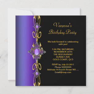 Invitation Fête d'anniversaire violet or noir
