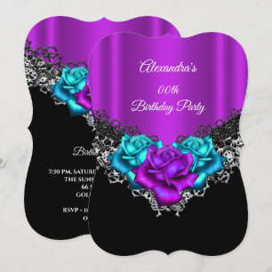 Invitation Fête d'anniversaire Violet Rose Turquoise Rose Den