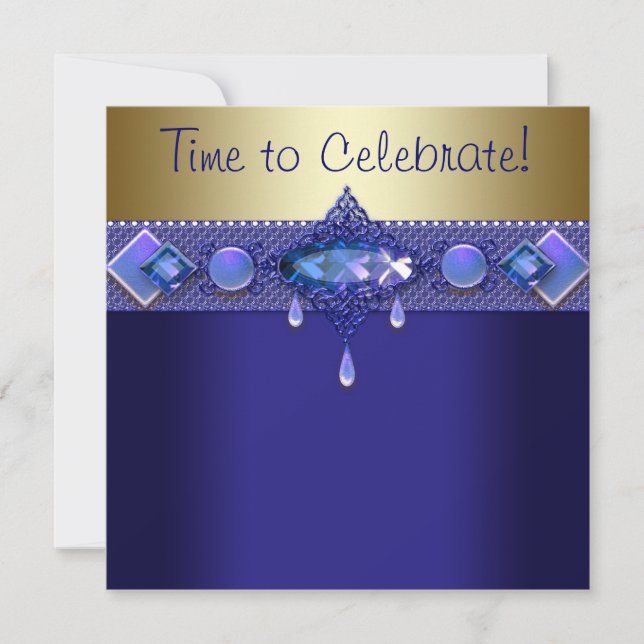 Invitation Fête d'anniversaire Violet Royal Bleu Or (Devant)
