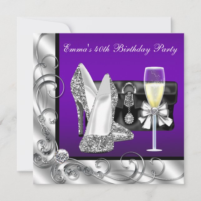 Invitation Fête d'anniversaire violette pour femme (Devant)