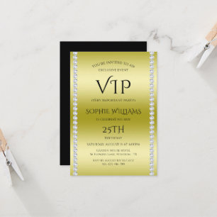 Invitation Fête d'anniversaire VIP Diamants & Or