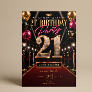 Invitation Fête d'anniversaire VIP Hollywood Red Carpet 21 an