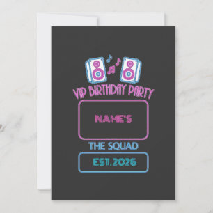 Invitation Fête d'anniversaire VIP Neon Squad Invité personna