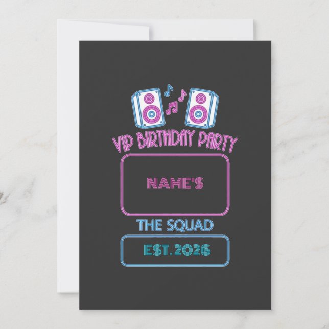 Invitation Fête d'anniversaire VIP Neon Squad Invité personna (Devant)