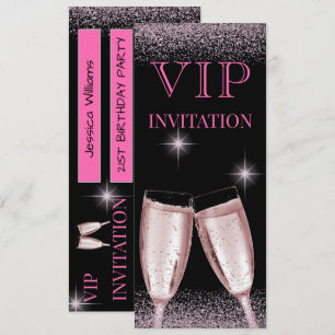 Invitation Fête d'anniversaire VIP rose clinquant