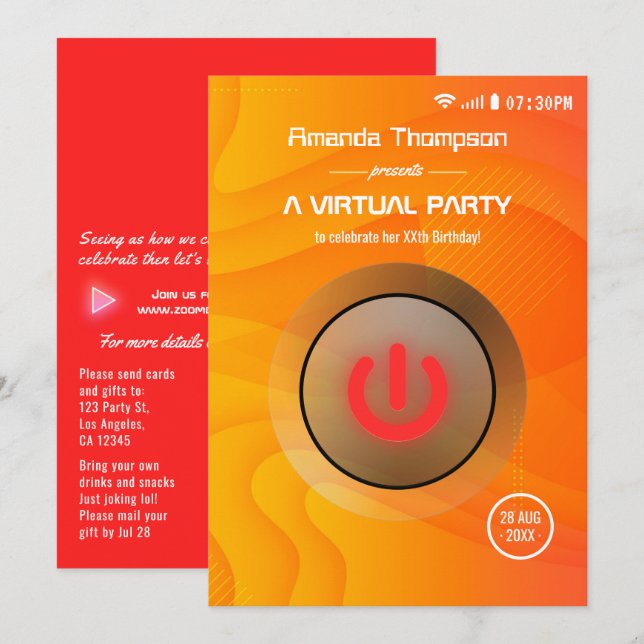 Invitation Fête d'anniversaire virtuelle Cool Summer (Devant / Derrière)