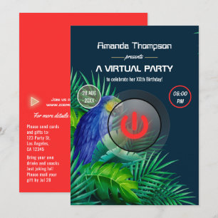 Invitation Fête d'anniversaire virtuelle de perroquet d'été t
