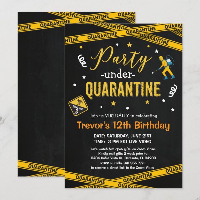 Invitation Fête d'anniversaire virtuelle de quarantaine pour  (Devant / Derrière)