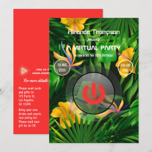 Invitation Fête d'anniversaire virtuelle d'été tropical