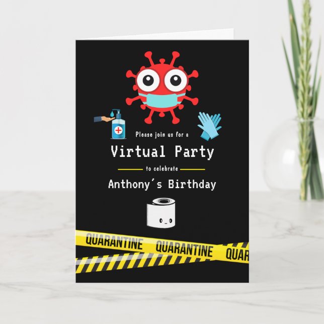 Invitation Fête d'anniversaire virtuelle en quarantaine (Devant)