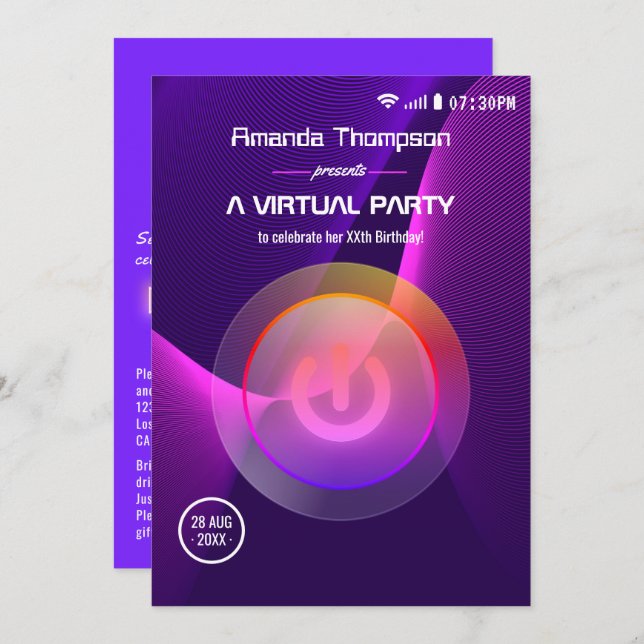 Invitation Fête d'anniversaire virtuelle géométrique futurist (Devant / Derrière)