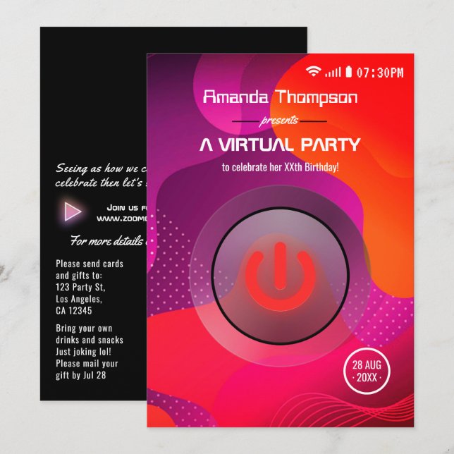 Invitation Fête d'anniversaire virtuelle géométrique futurist (Devant / Derrière)