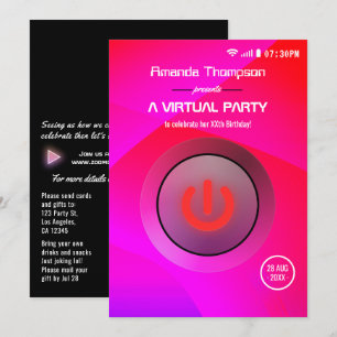Invitation Fête d'anniversaire virtuelle géométrique rose et