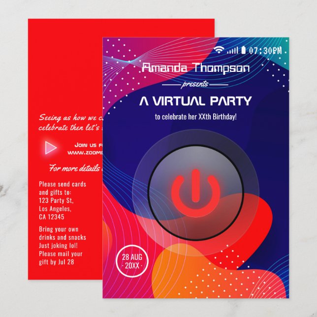 Invitation Fête d'anniversaire virtuelle géométrique tendance (Devant / Derrière)
