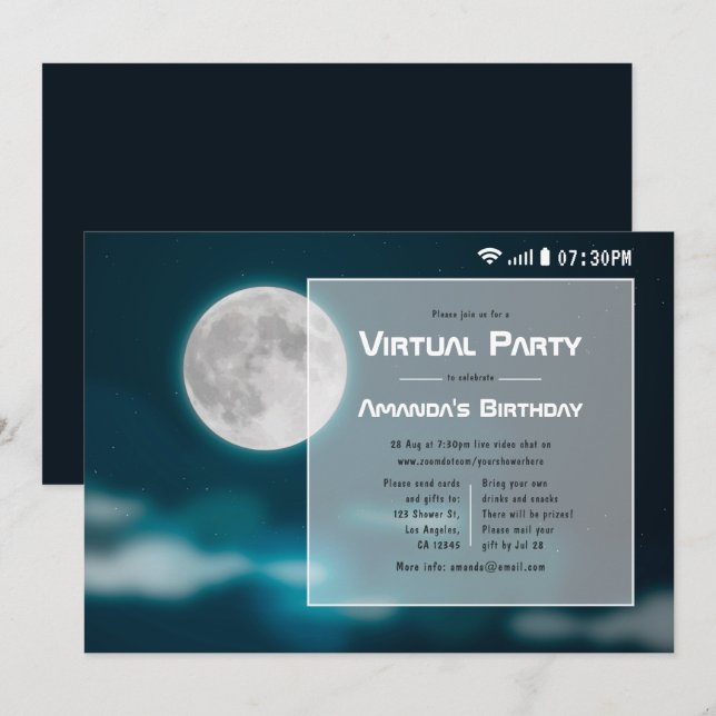 Invitation Fête d'anniversaire virtuelle Halloween de pleine  (Devant / Derrière)