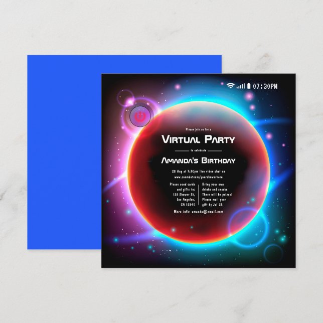 Invitation Fête d'anniversaire virtuelle sur le thème de l'es (Devant / Derrière)