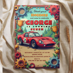 Invitation Fête d'anniversaire voiture de course rouge classi
