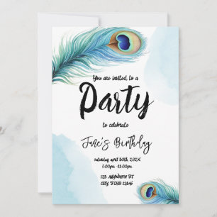 Invitation Fête d'anniversaire Watercolor Peacock