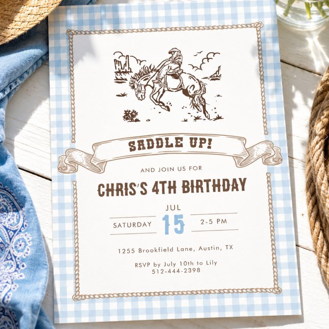 Invitation Fête d'anniversaire Western Cowboy Saddle Up  (Créateur téléchargé)