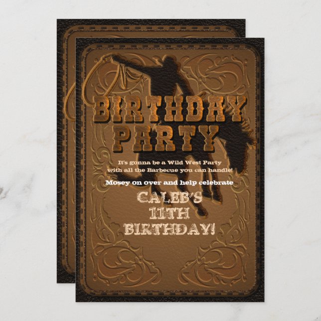 Invitation Fête d'anniversaire Western Cowboy Western sauvage (Devant / Derrière)