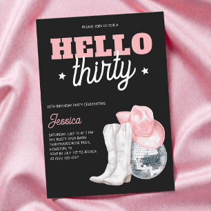 Invitation Fête d'anniversaire Western Disco Black Thirty 30 