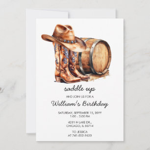 Invitation Fête d'anniversaire Western Rustique Saddle Up tou